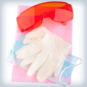 gloves, mask and glasses